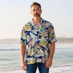 🌴NEW (w tags) Saddlebred Short Sleeve Beach Pattern Camp Shirt Men's Size Large